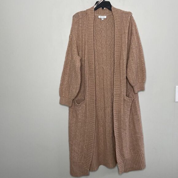 LOVE WHIT Cardigan Women Small Brown Cable-Knit Duster Sweater Pockets Oversized - Picture 1 of 9